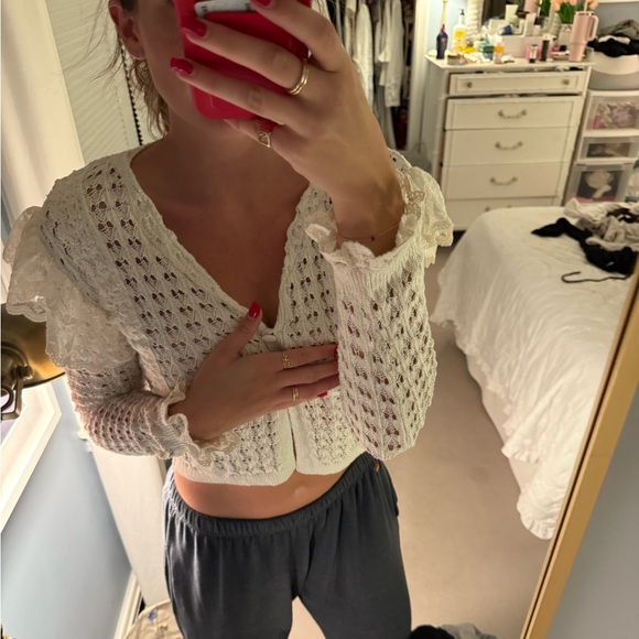 Zara White Crochet Lace Cardigan - Picture 1 of 3